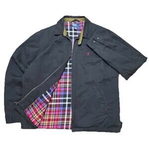 VTG Polo Ralph Lauren Full Zip Black Denim Jacket Herrington Style 2XLT